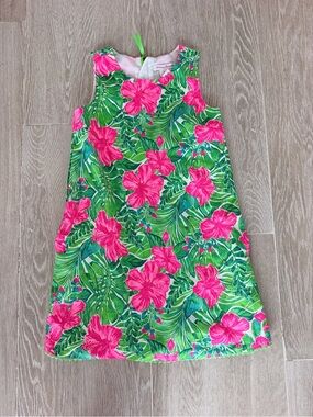 Tommy Bahama Girls Tropical Floral Tank Dress - Hot Pink & Leaf Green